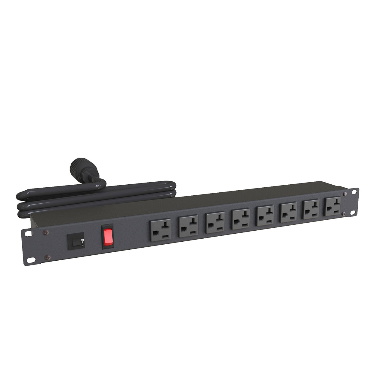Rack Mount Powerbar 8 Outlet 5-20R 8 Front 0 Rear 20A 120VAC 6 Foot Cord L5-20P Black ON/OFF Switch