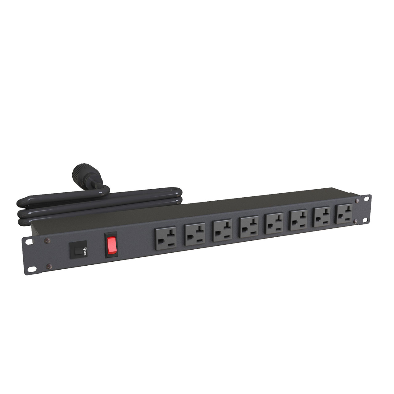 Rack Mount Powerbar 8 Outlet 5-20R 8 Front 0 Rear 20A 120VAC 15 Foot Cord 5-20P Black ON/OFF Switch