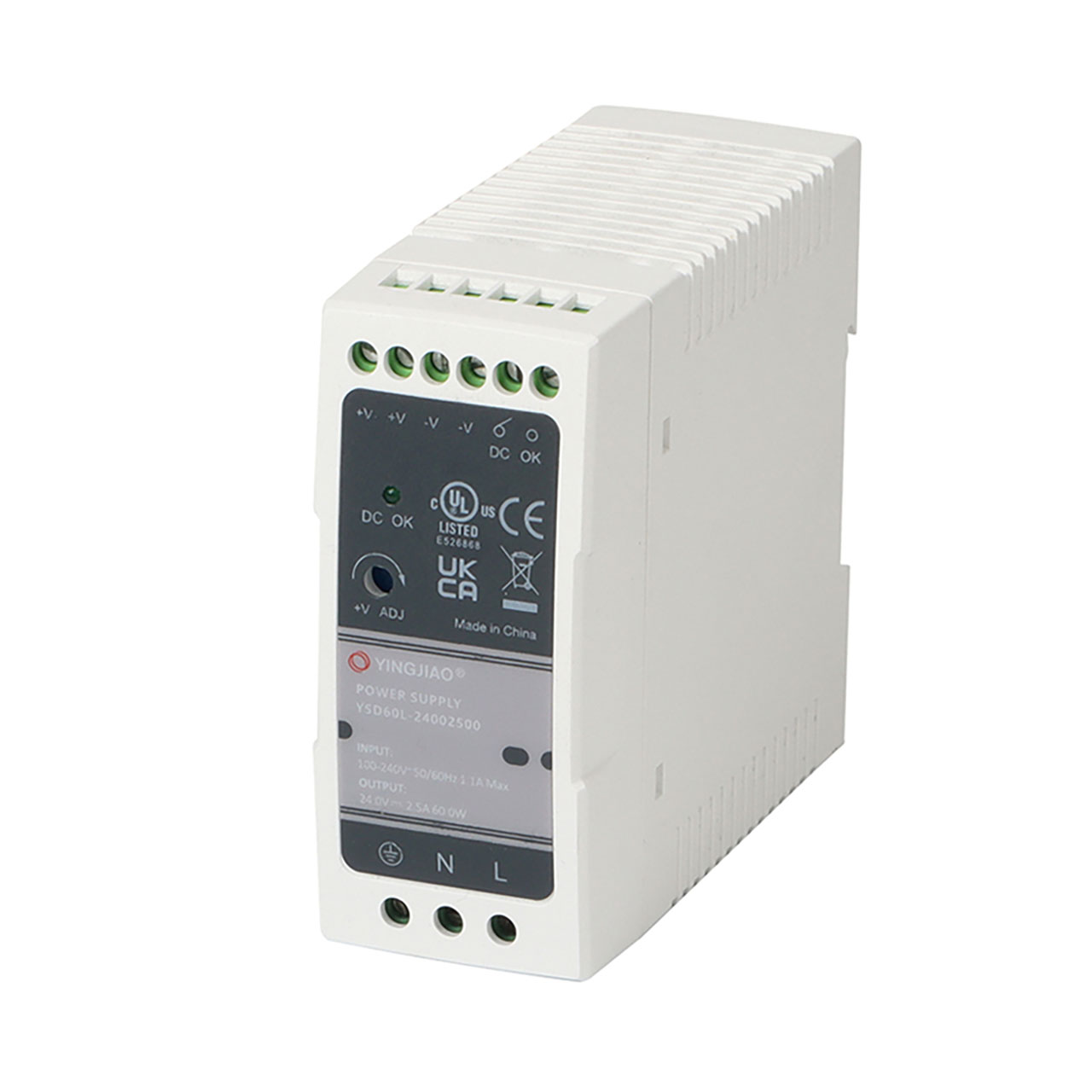 DIN Rail Power Supply 24 VDC 1.7A 40W 90VAC to 264VAC Input