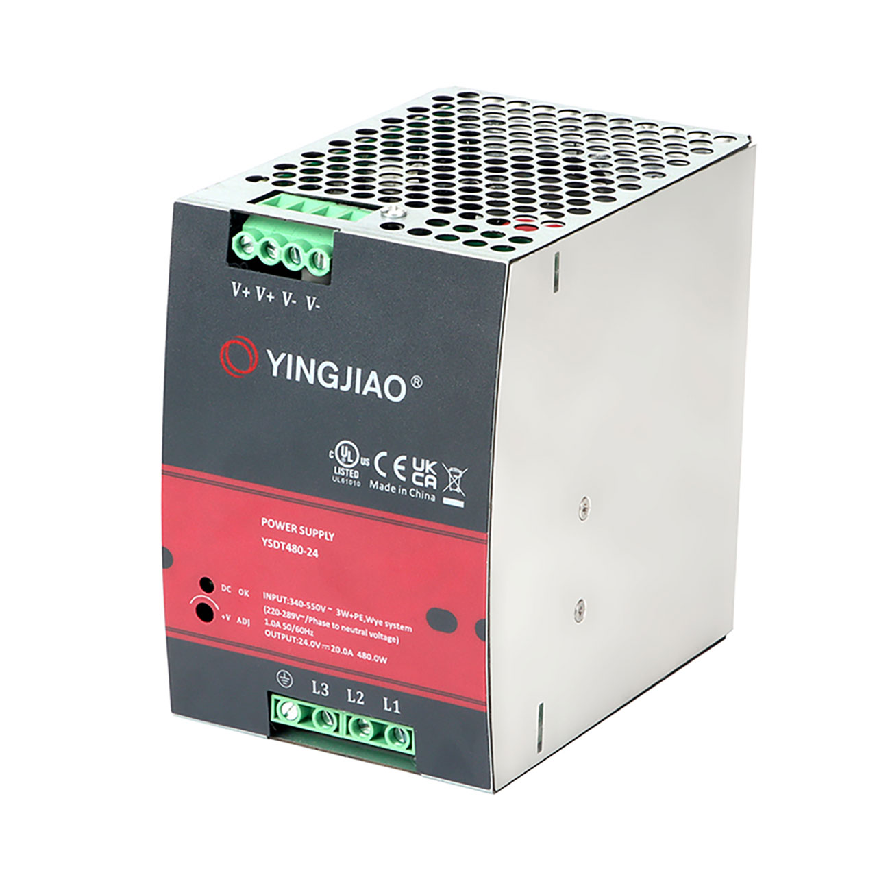 DIN Rail Power Supply 48 VDC 10A 480W 340 VAC to 550 VAC Input