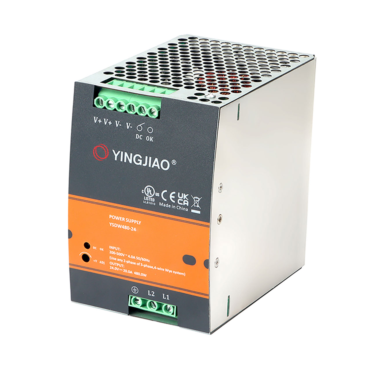 DIN Rail Power Supply 48 VDC 10A 480W 180 VAC to 550 VAC Input