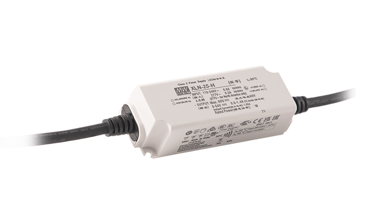 25W Multiple-Stage Constant Power LED Driver 300mA to 1050mA Select by NFC IP67 UL8750 DALI-2 Dimming