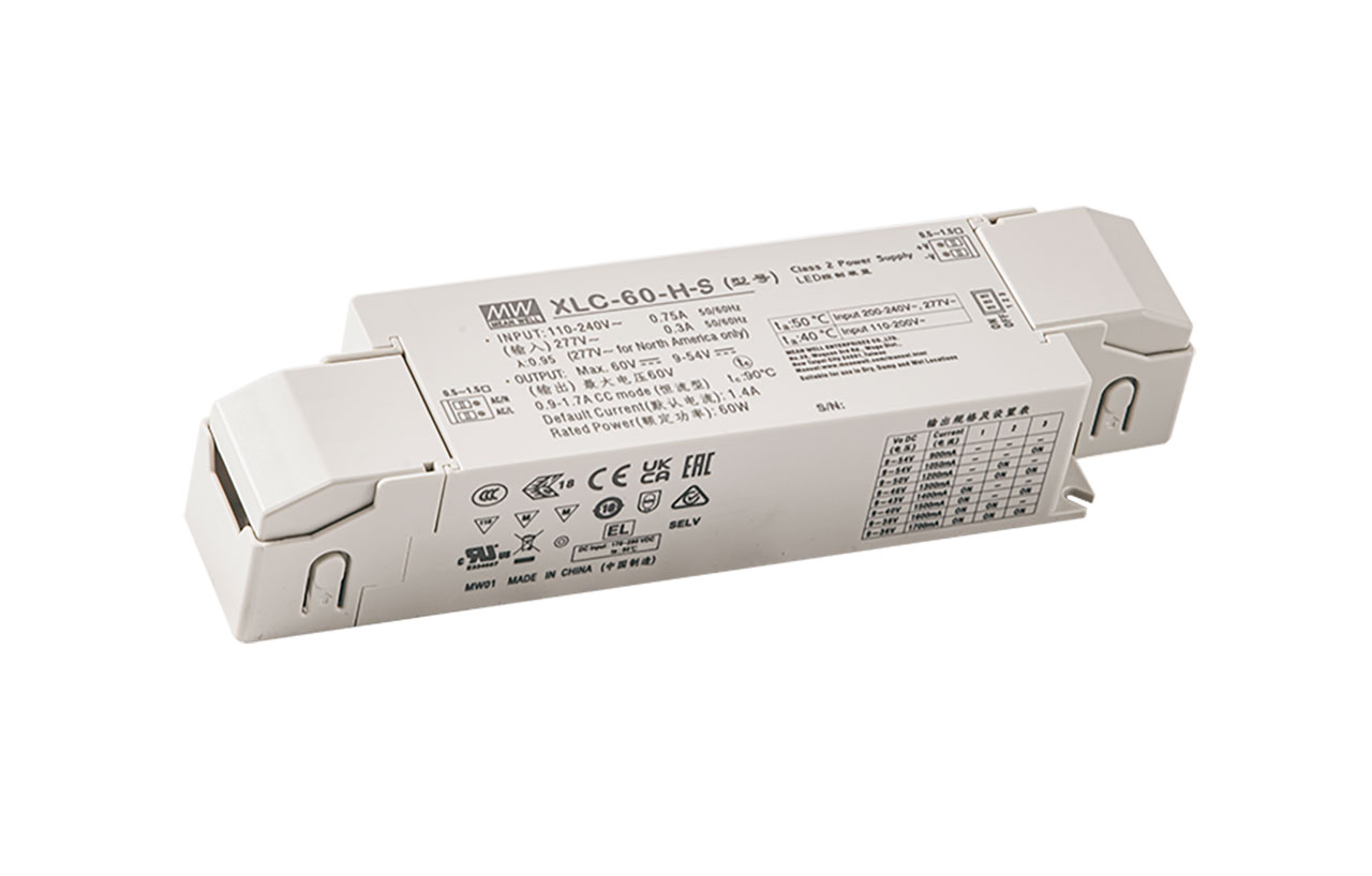 60W Multiple-Stage Constant Power LED Driver 900mA to 1700mA Select by NFC UL8750 3-in-1 Dimming with Strain Relief