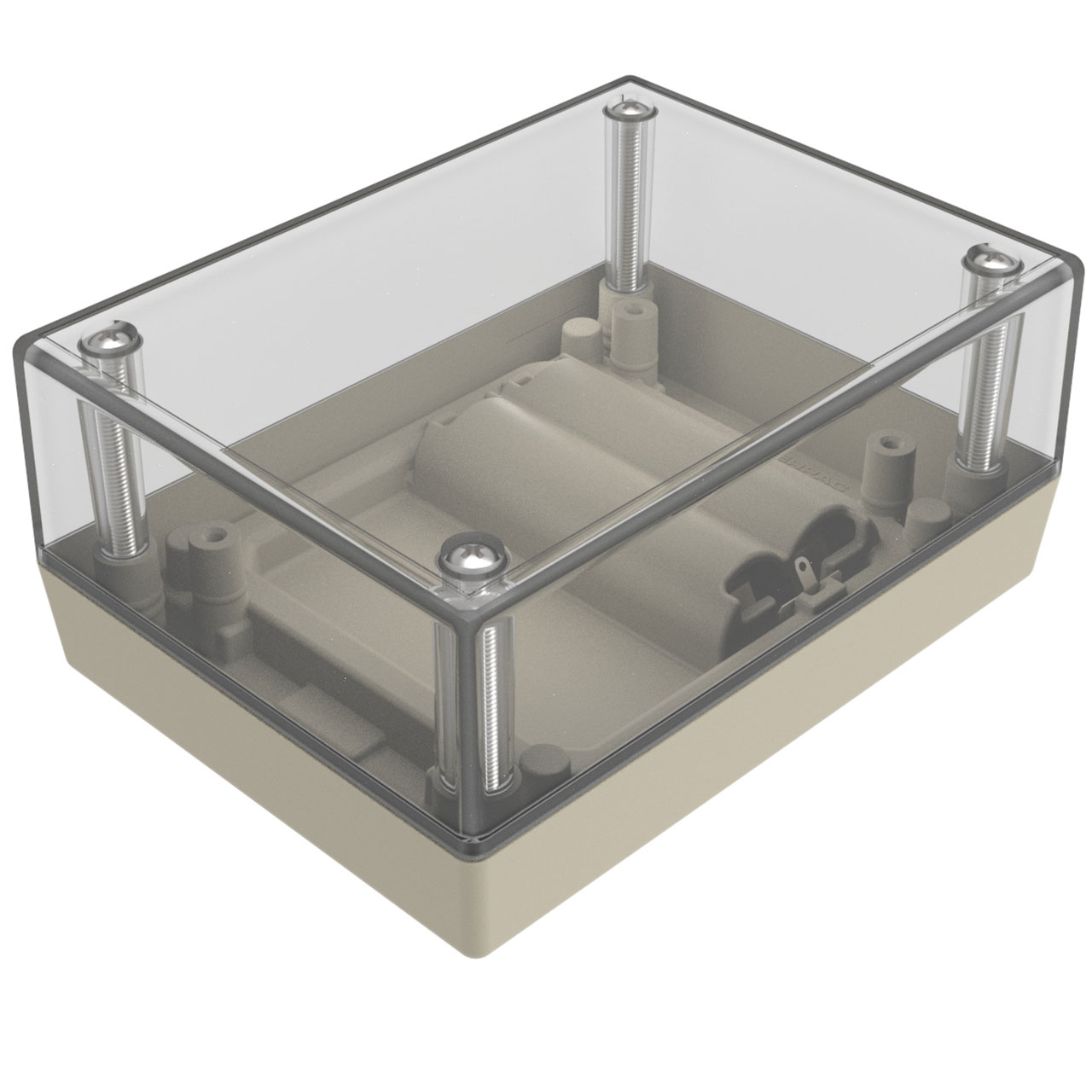 Enclosure Almond/Clear ABS/Poly Hand Held Split Sides 4.380" L x 3.250" W x 2.000" H 2xAA Battery Holder Threaded Base for Repeat Removal