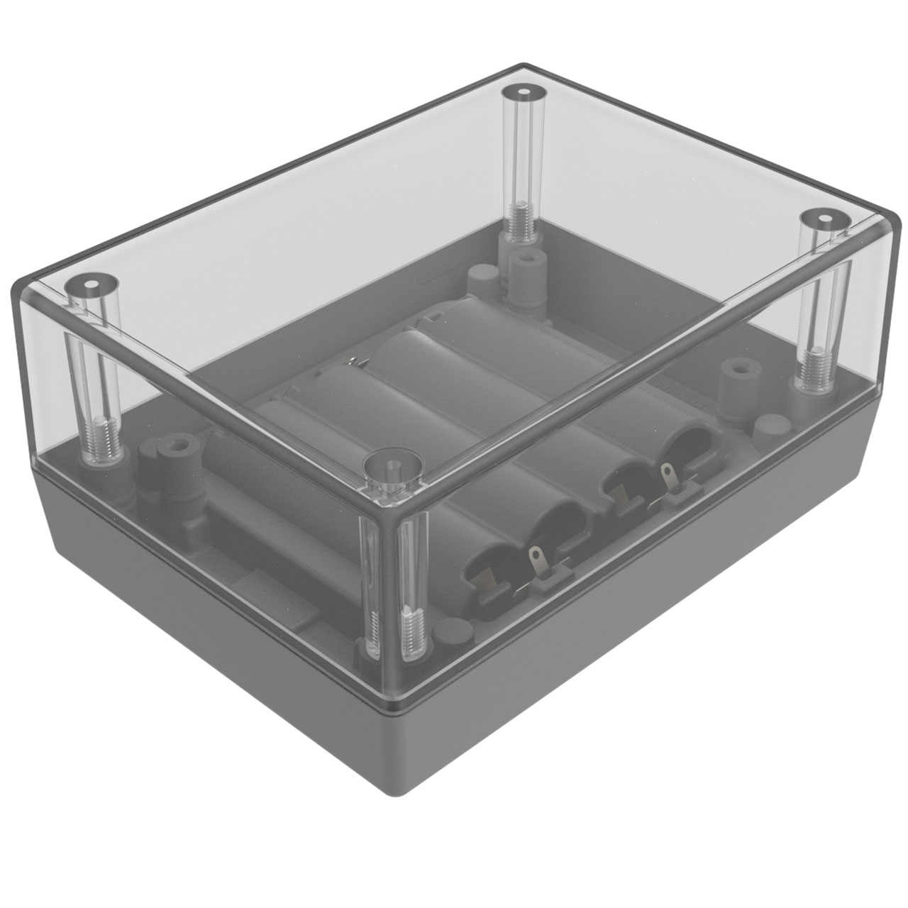 Enclosure Gray/Clear ABS/Poly Hand Held Split Sides 4.380" L x 3.250" W x 2.000" H 4xAA Battery Holder