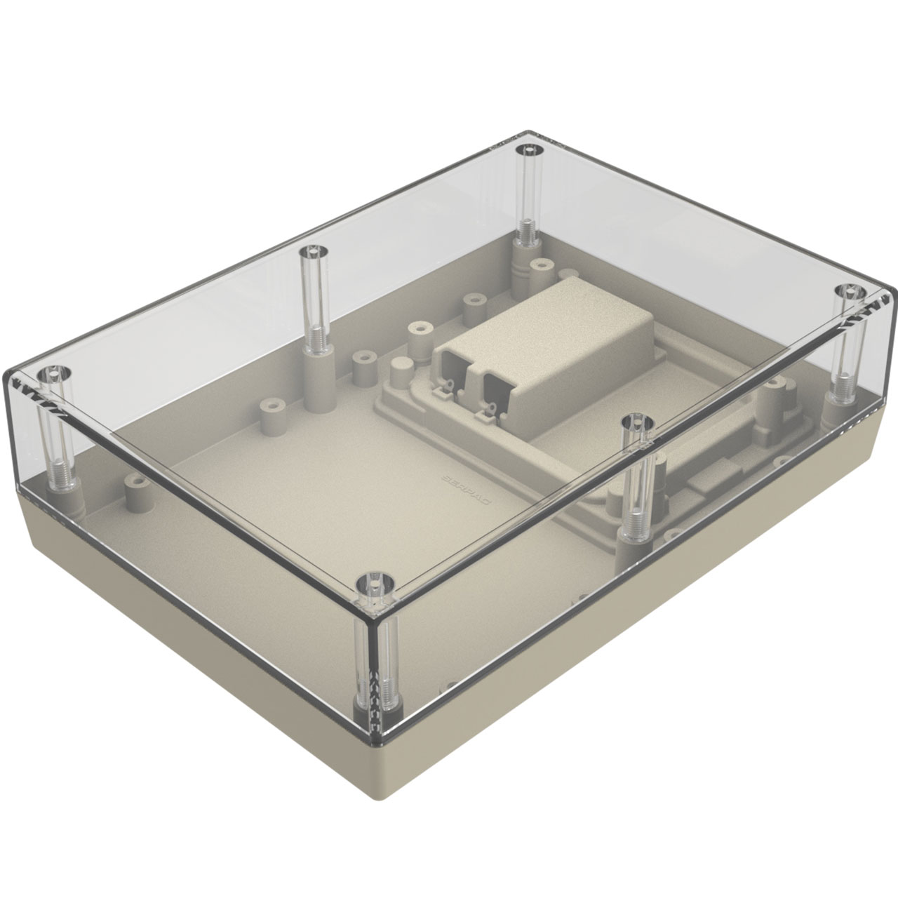 Enclosure Almond/Clear ABS/Poly Hand Held Split Sides 6.880" L x 4.880" W x 2.000" H 9V Battery Holder