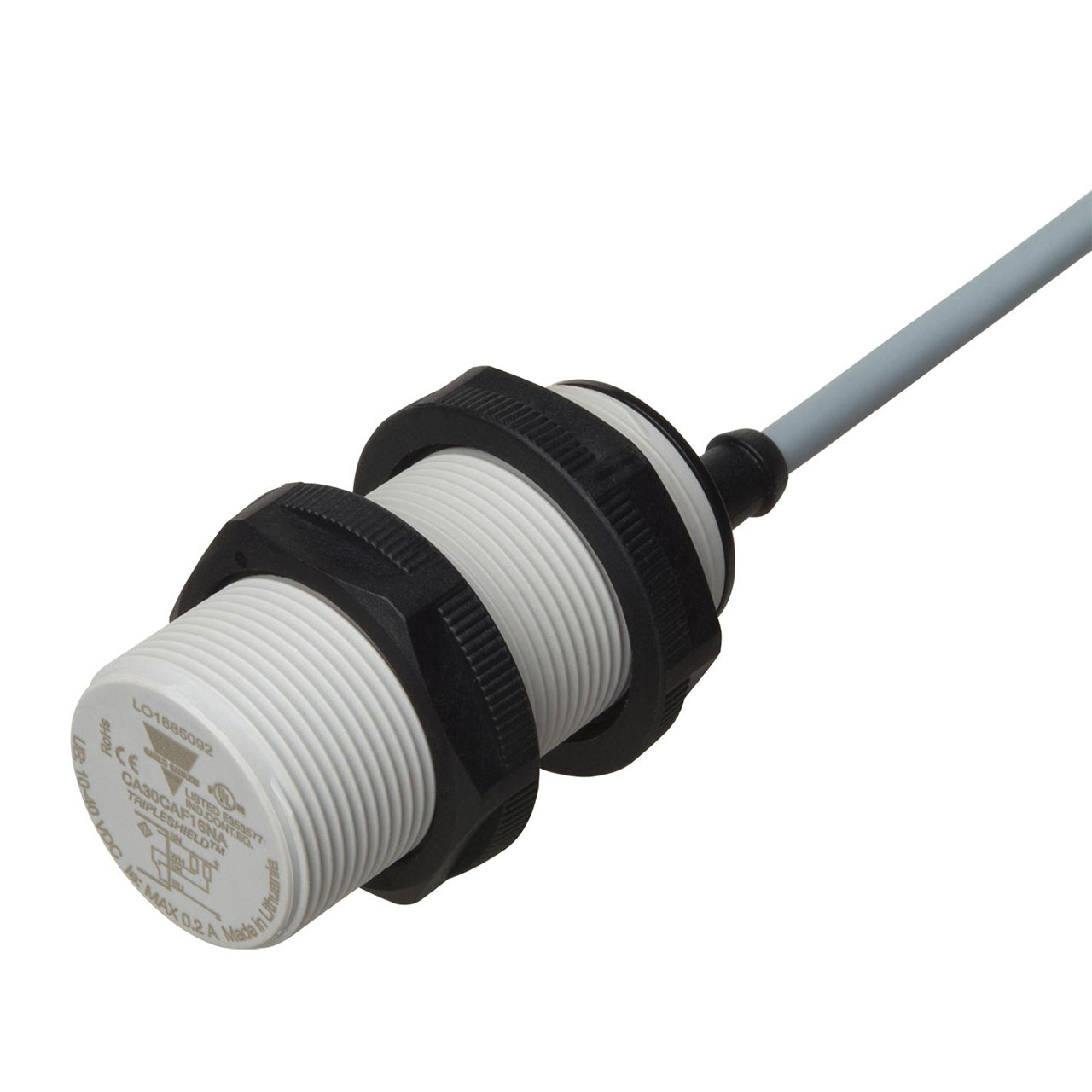 Capacitive Proximity Sensor M30 x 62.5mm 16mm Range PNP-NO+NC 10-40VDC 2m PVC Cable ECOLAB IP67/IP68/IP69K