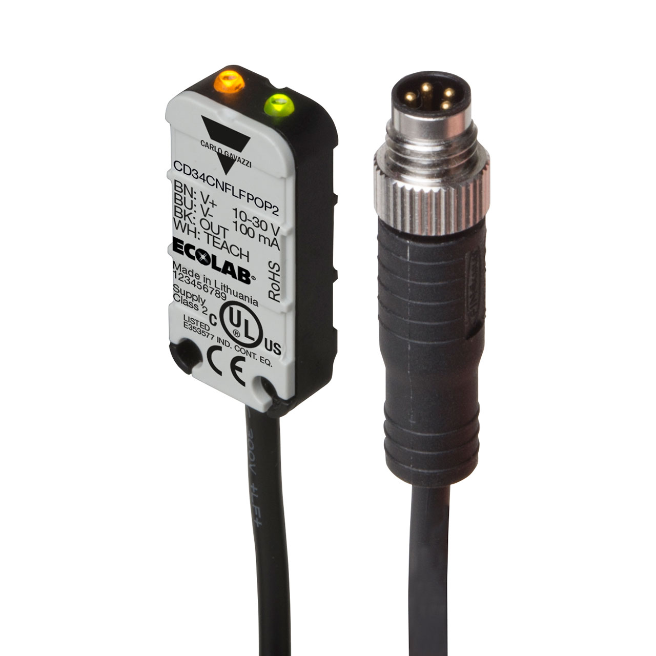Capacitive Level Sensor 8 x 16 x 34mm FG Sup NPN-NC 10-30VDC M8 PVC Pigtail Cable ECOLAB IP65/IP66/IP67/IP68/IP69K
