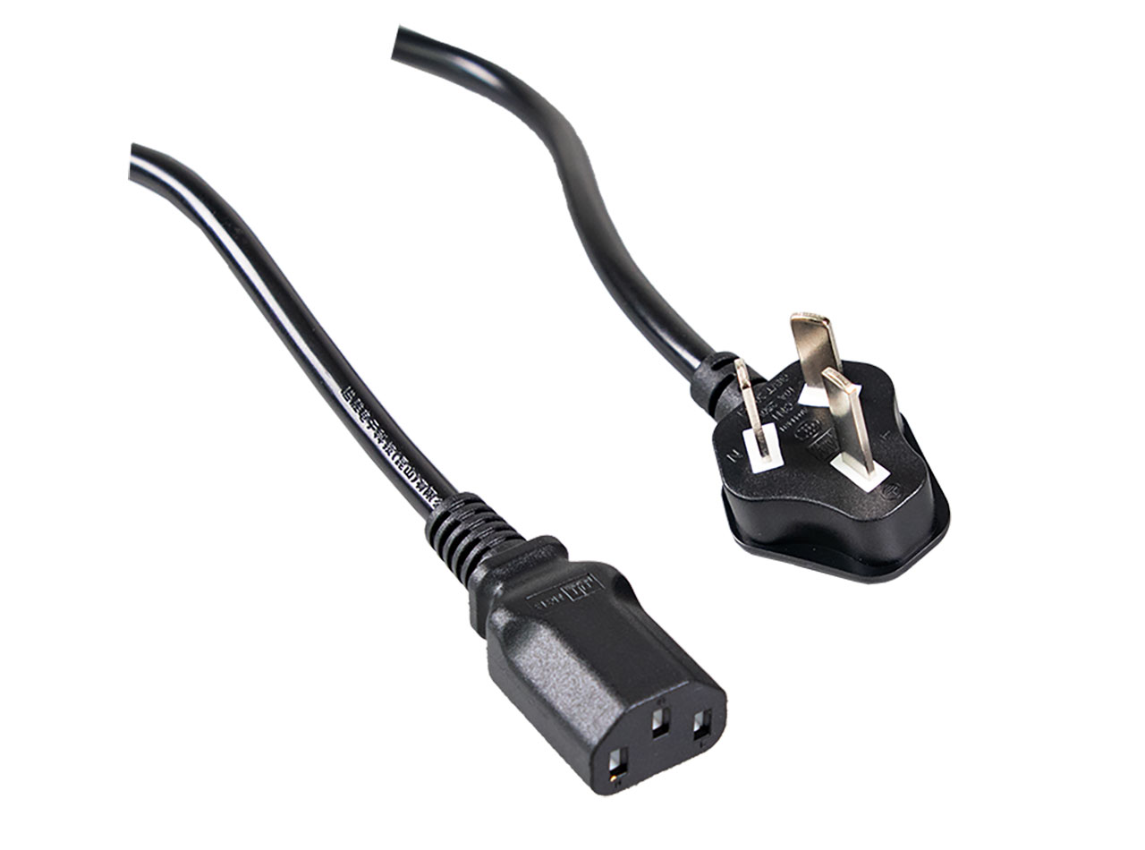 AC Power Cord 3-Conductor 0.75mm&sup2; China GB2099 to C13 Plug RVV 250V 10A Black 4.8 Feet