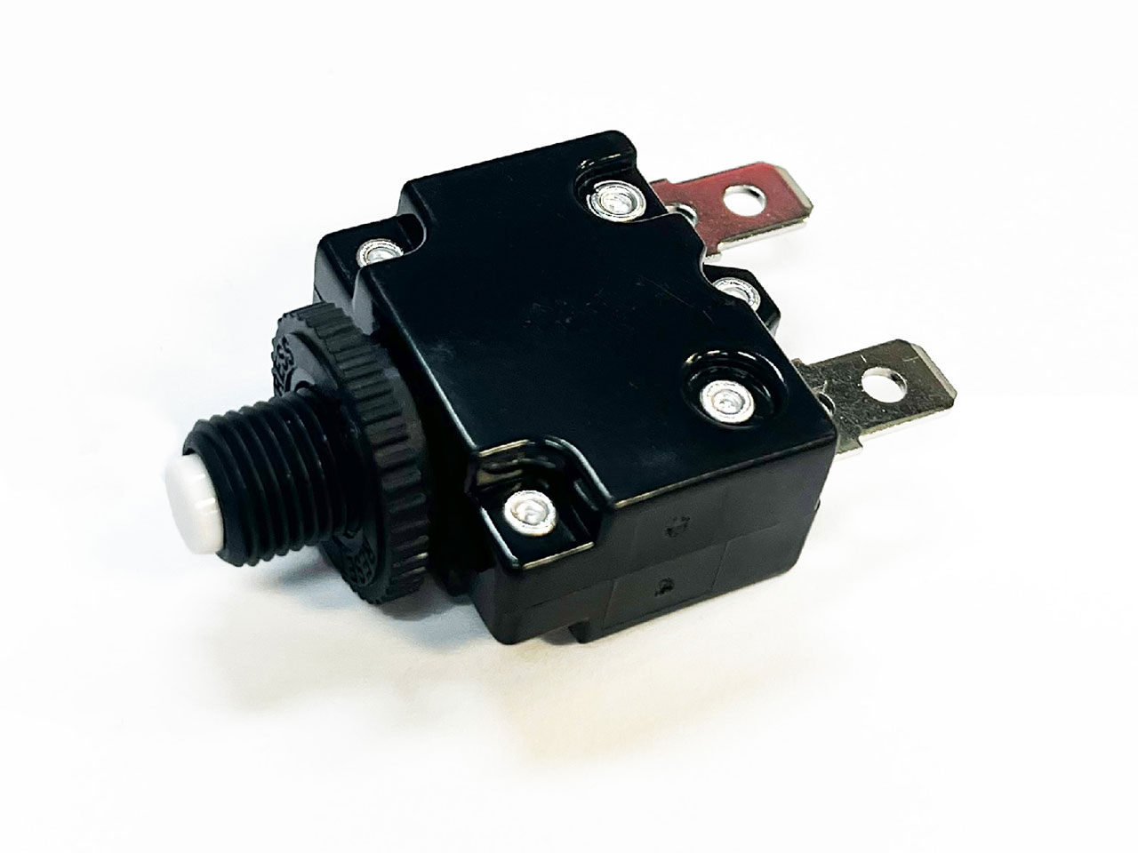 Circuit Protection Circuit Breaker Thermal Push to Reset 50VDC 250VAC 15A Plastic 3/8" Bushing Straight Terminal White Button