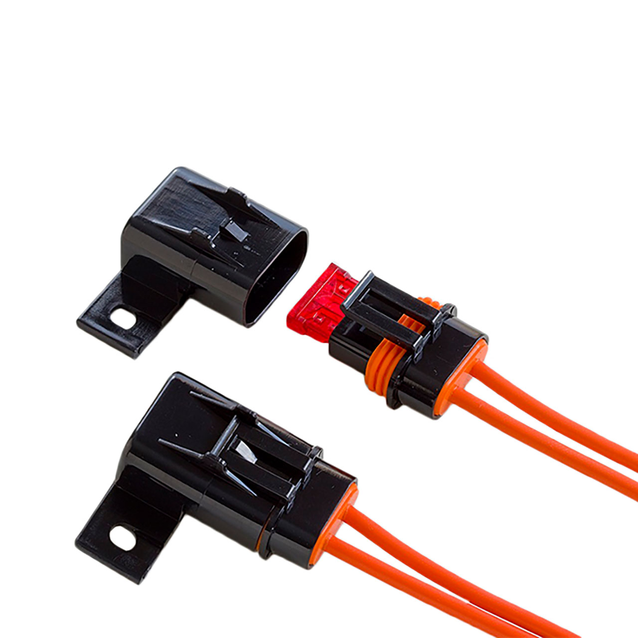 Circuit Protection Black Fuse Holder IP67 In-Line for Regular Blade 12AWG 30A Orange Wire Radial