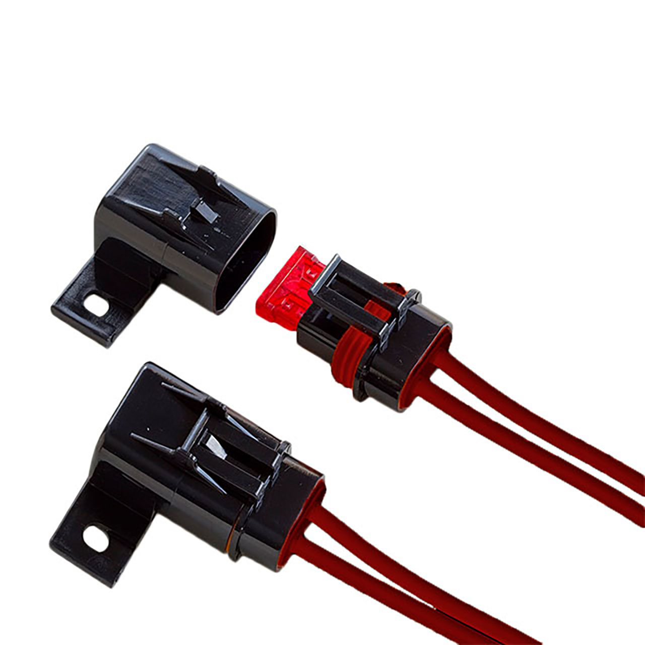 Circuit Protection Black Fuse Holder IP67 In-Line for Regular Blade 16AWG 15A Red Wire Radial