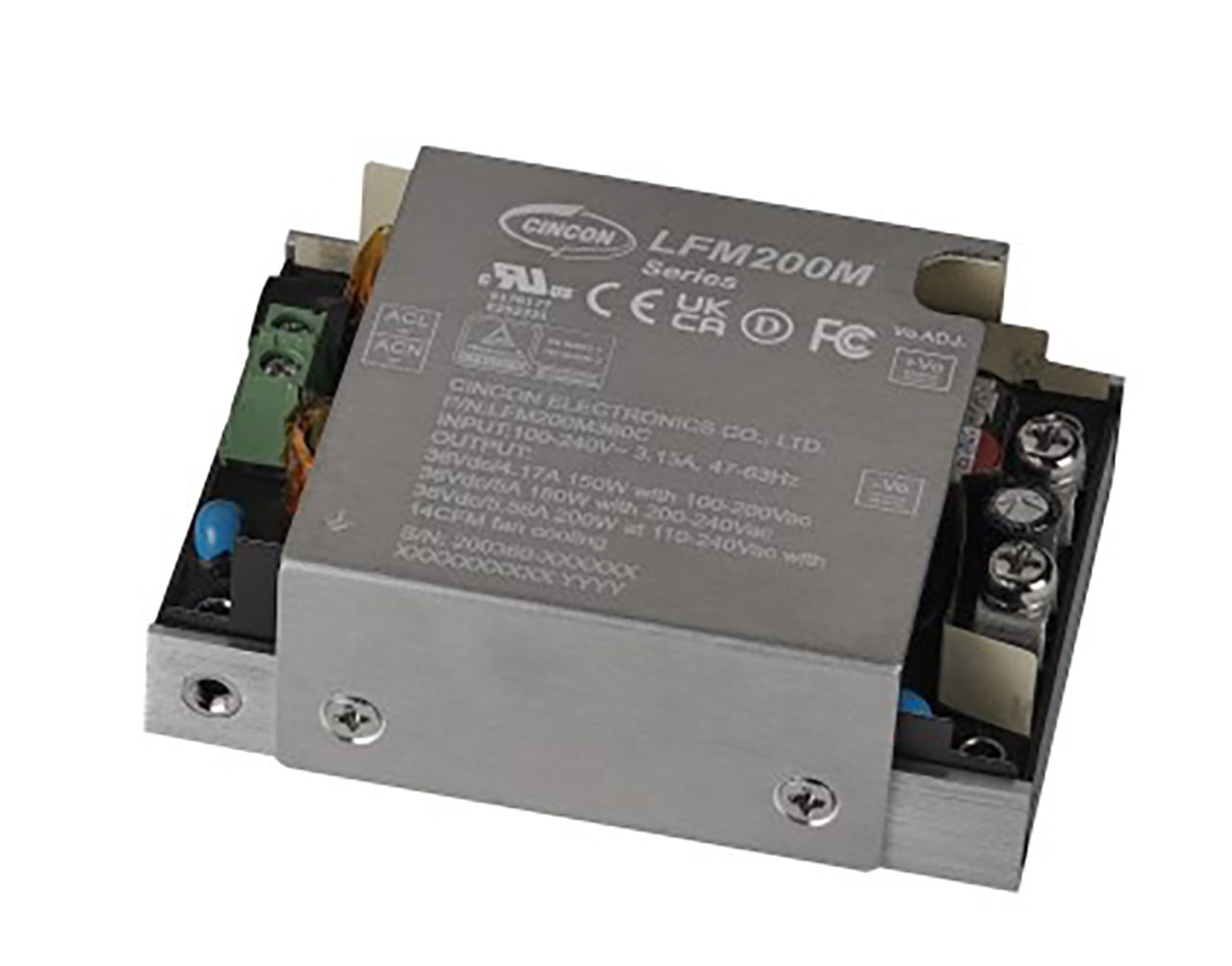 Medical Power Supply with Cover 200W 48V 2.29A Not Cooled to 4.16A with Fan Threaded Holes