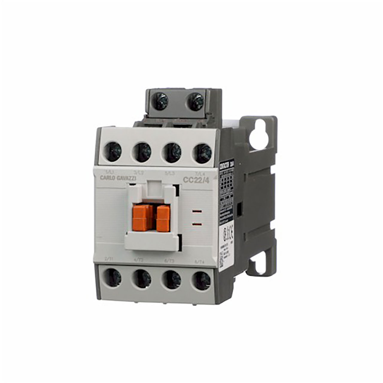 Four-Pole IEC Style 22A Rated (Ac3 at 440VAC) Contactor with Screw Terminals 24 VDC Coil and No Auxiliary Contacts