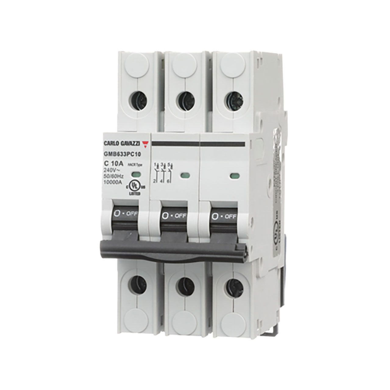 Three-Poles UL489 Miniature Circuit Breaker 240VAC 15 A C-Curve with Lug Terminals Interruption Rating of 10kA