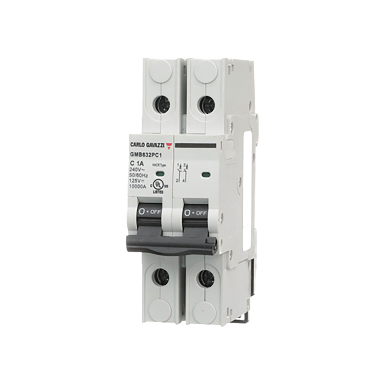 Two-Poles UL489 Miniature Circuit Breaker 240VAC 125VDC 4 A C-Curve with Lug Terminals Interruption Rating of 10kA