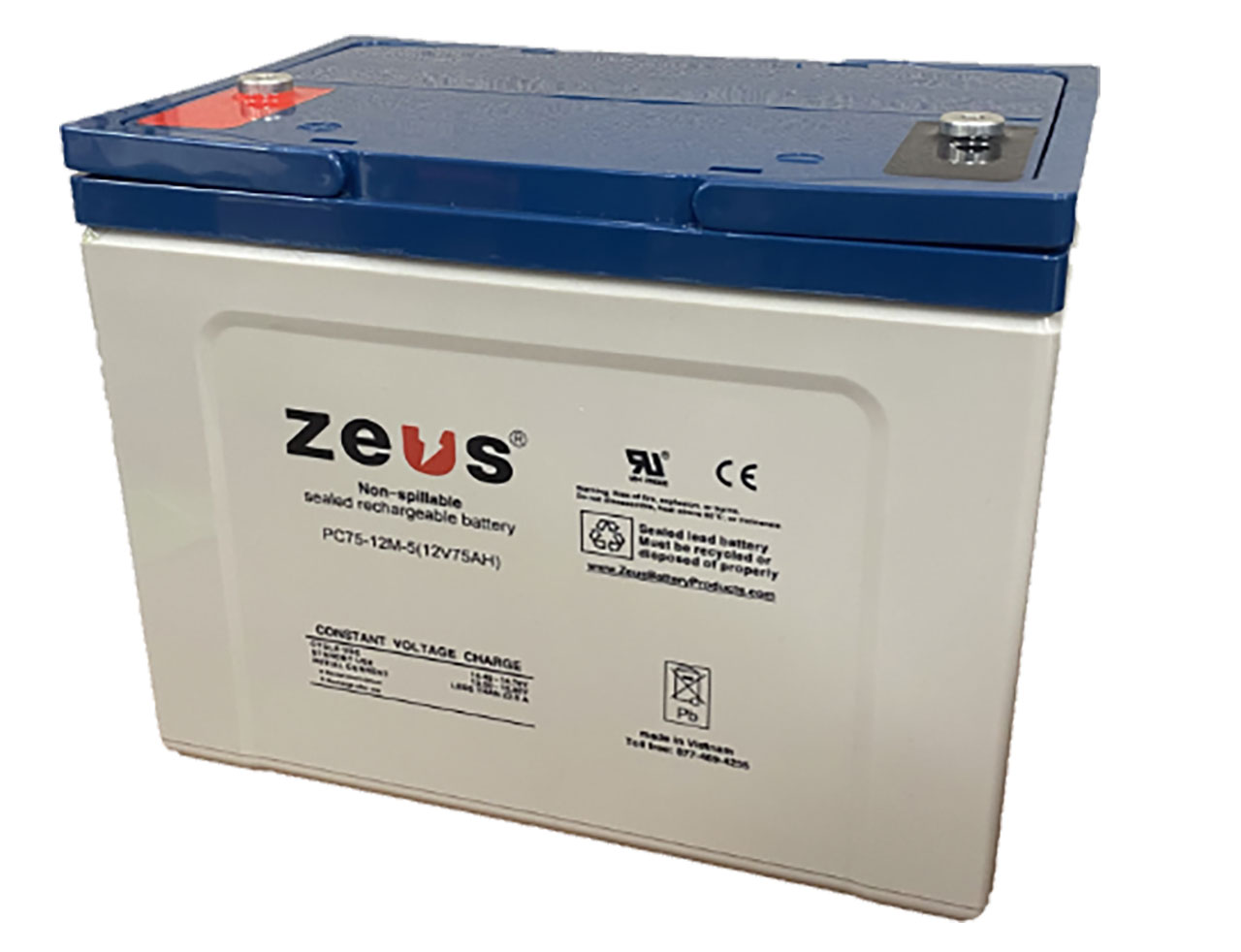 Sealed Lead Acid Battery (SLA) 12V 75Ah M6 Terminals Rechargeable General Purpose 260x170x202x207mm
