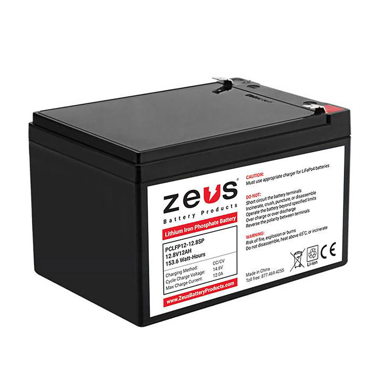 LiFePO4 Rechargeable Lithium Iron Phosphate Battery 12.8V 12Ah F2 Terminal 151x98x95x101mm