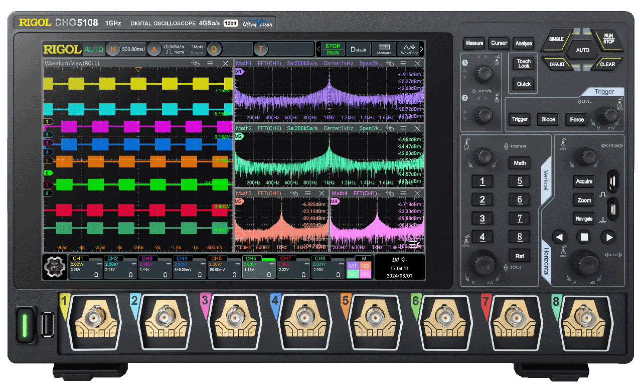 High-Resolution Oscilloscope 12-bit 8 Analog Channels 1GHz 4GSa/s