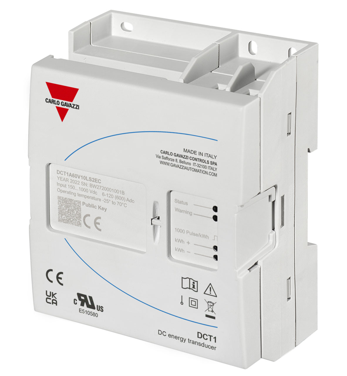 Energy transducer for DC Systems up to 1000V DC and Current up to 300A Tamper proof cover DIN Rail Mount and Modbuse RTU 256 Bit Signature