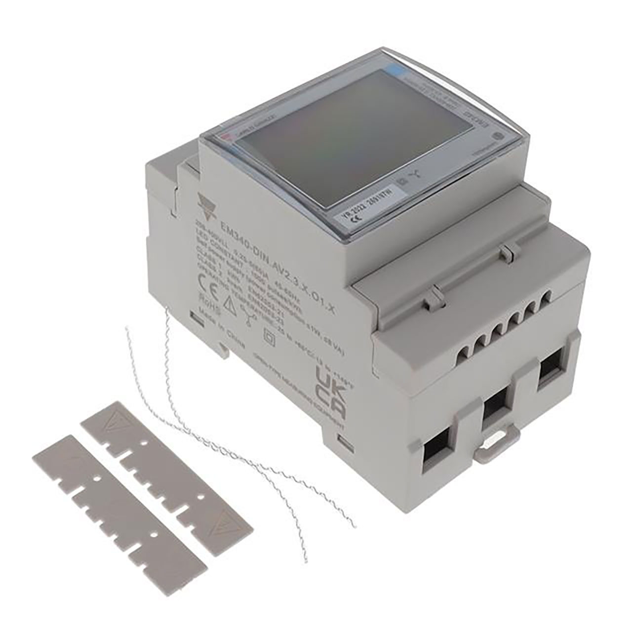 Three-Phase Energy Meter with backlit LCD display and Integrated touch keypad Direct Current measurement up to 65AAC RS485 Modbus port.