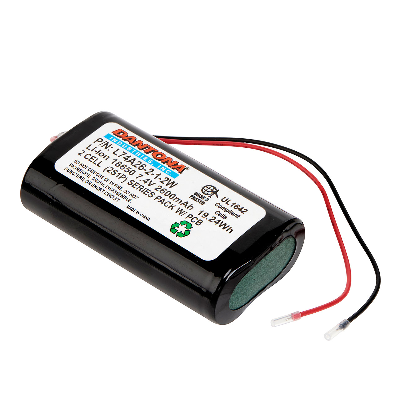 Dantona L74A26-2-1-2W Lithium Ion Battery 7.4V 2600mAh