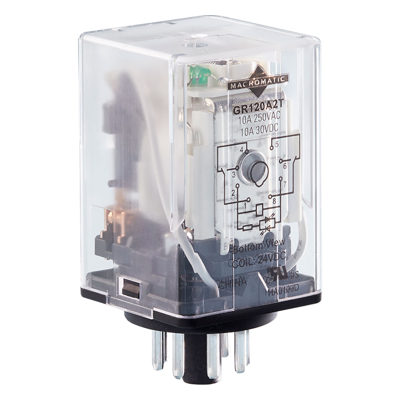 General Purpose Round Style Relay,120VAC,2P,DPDT,No Test