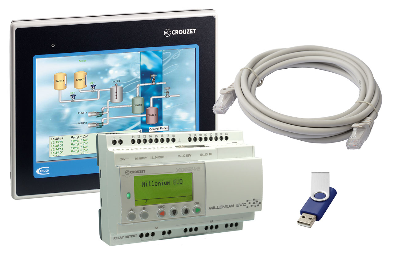 Kit Crouzet Touch HMI CTP104N-E Ethernet + XDP24-E Millenium Evo & Cables