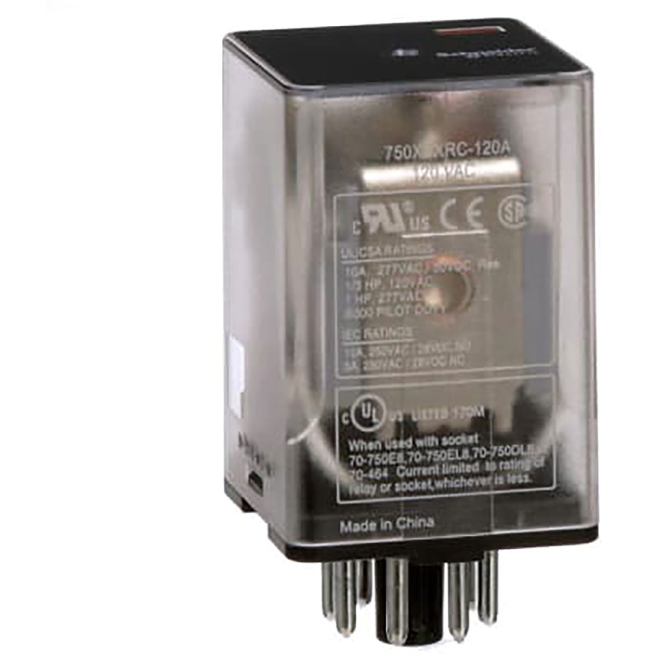Power Relay Electromechanical General Purpose 120VAC 10A DPDT 8 Pin Octal Plug-in 750R Series