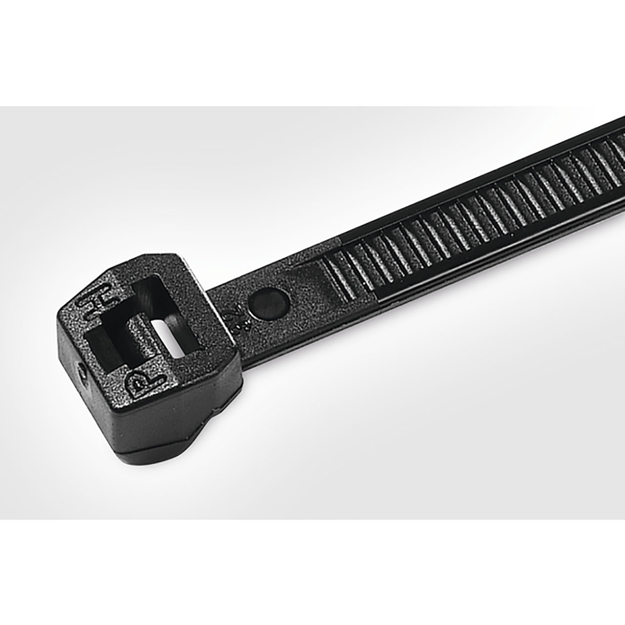 Outside Serrated Cable Tie, 8" Long, 30lb Tensile Strength, PA66HS, Black, 100 per Package