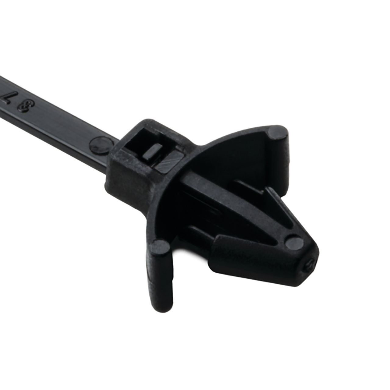 Cable Tie 1-Piece with Arrowhead Mount with Wings, 4.5"L, 18lb, 0.19 - 0.22" Mtg Hole, PA66HS, Black, 1000 per Package