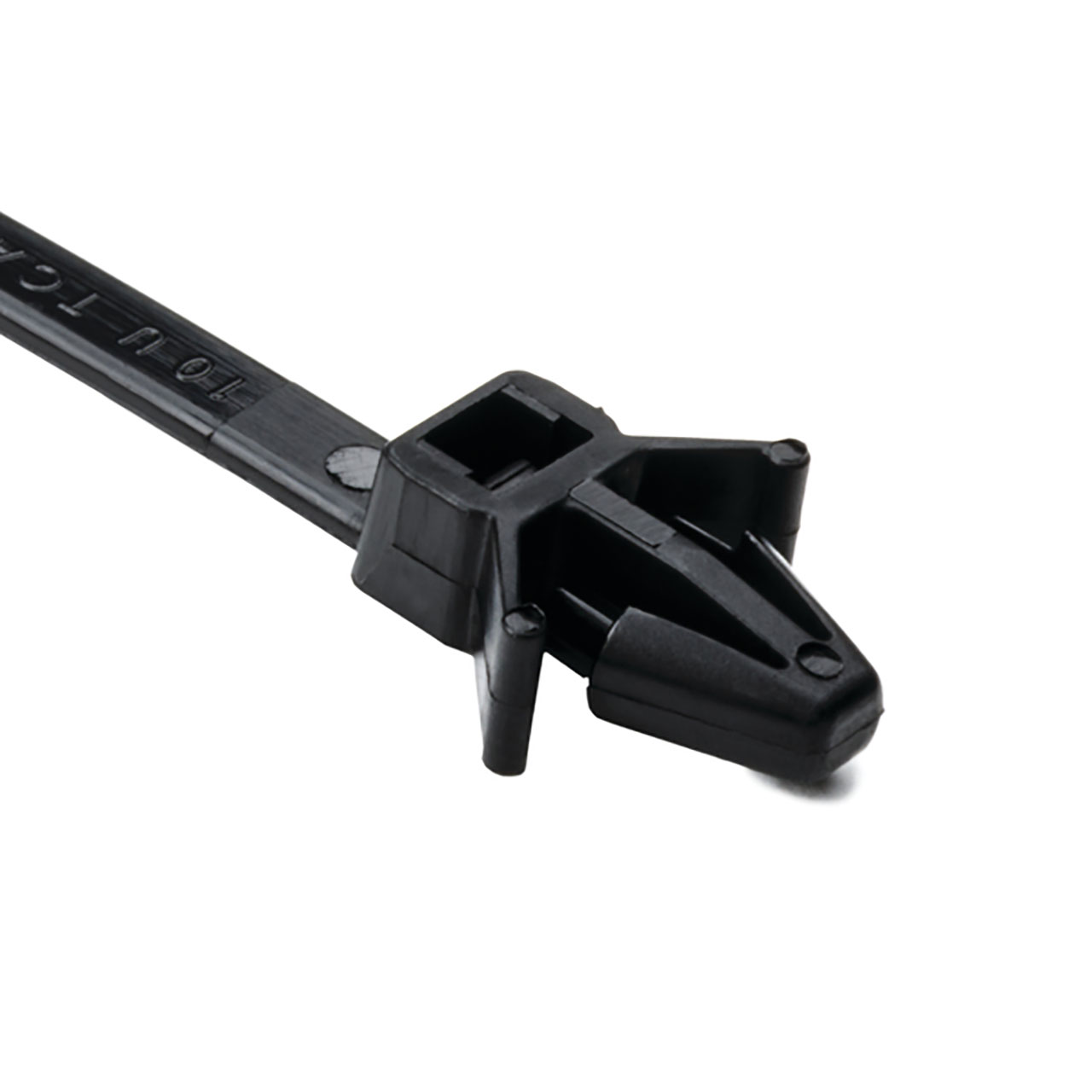 Cable Tie 1-Piece with Arrowhead Mount with Wings, 6"L, 50lb, 0.24 - 0.26" Hole Dia, PA66HIRHSUV, Black, 500/bg