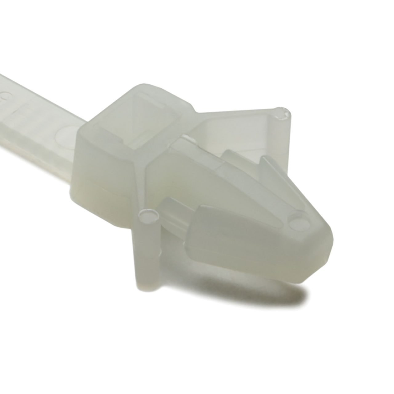 Cable Tie 1-Piece with Arrowhead Mount with Wings, 8"L, 50lb, 0.24 - 0.26" Hole Dia, PA66, Natural, 500/bg