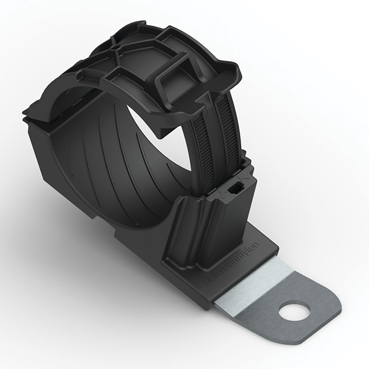 Ratchet P-Clamp, 1.38 - 2.01" Bundle Dia, 15° Short, 0.26" Hole Dia, PA66HIRHSUV/ST/ZN, Black, 160/ctn