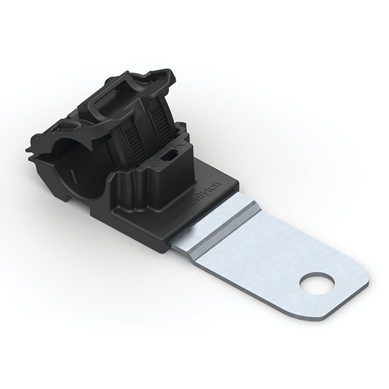 Ratchet P-Clamp, 0.52 - 0.77" Bundle Dia, 180° Medium, 0.33" Hole Dia, PA66HIRHSUV/SS304, Black, 200/ctn