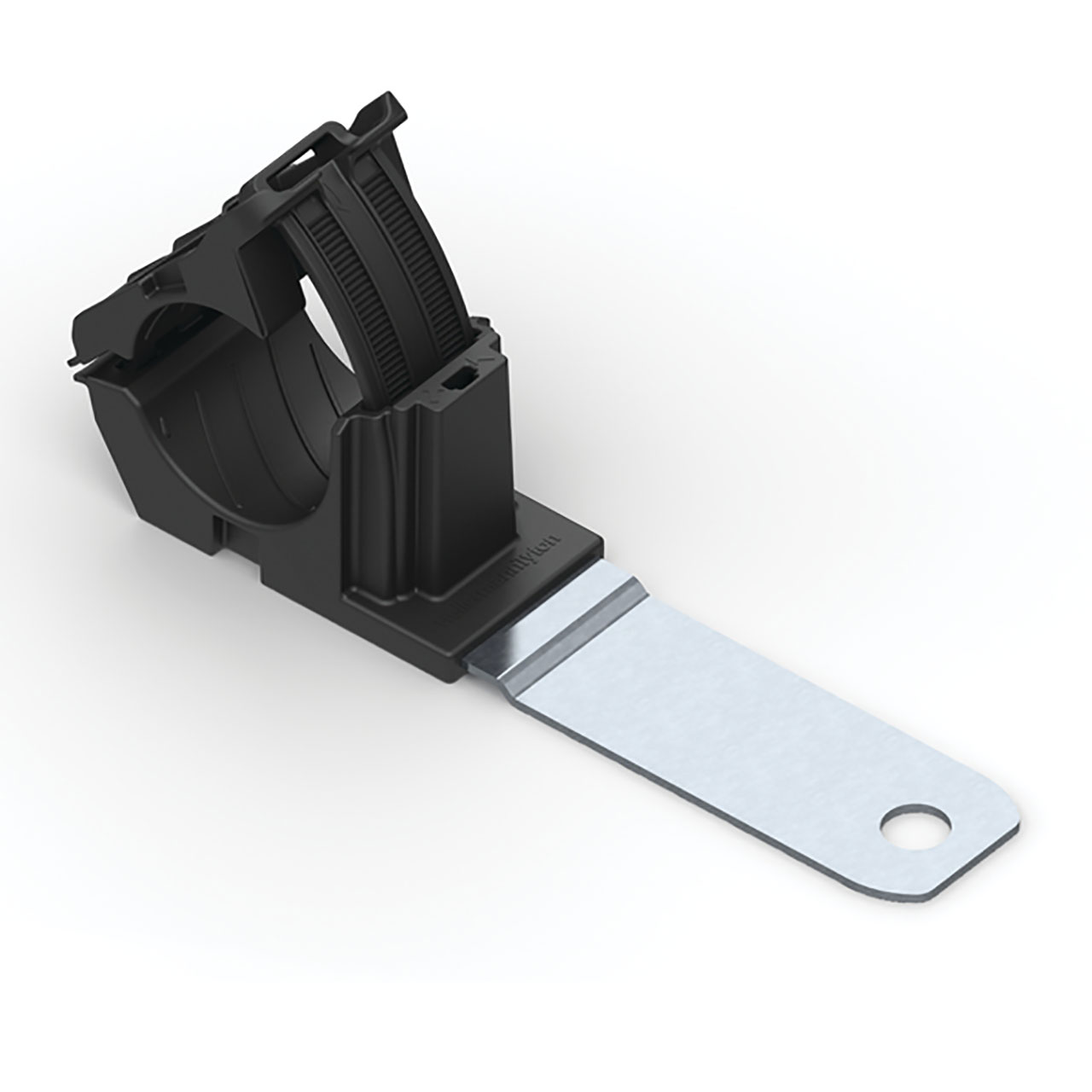 Ratchet P-Clamp, 0.76 - 1.42" Bundle Dia, 180° Long, 0.33" Hole Dia, PA66HIRHSUV/SS304, Black, 140/ctn