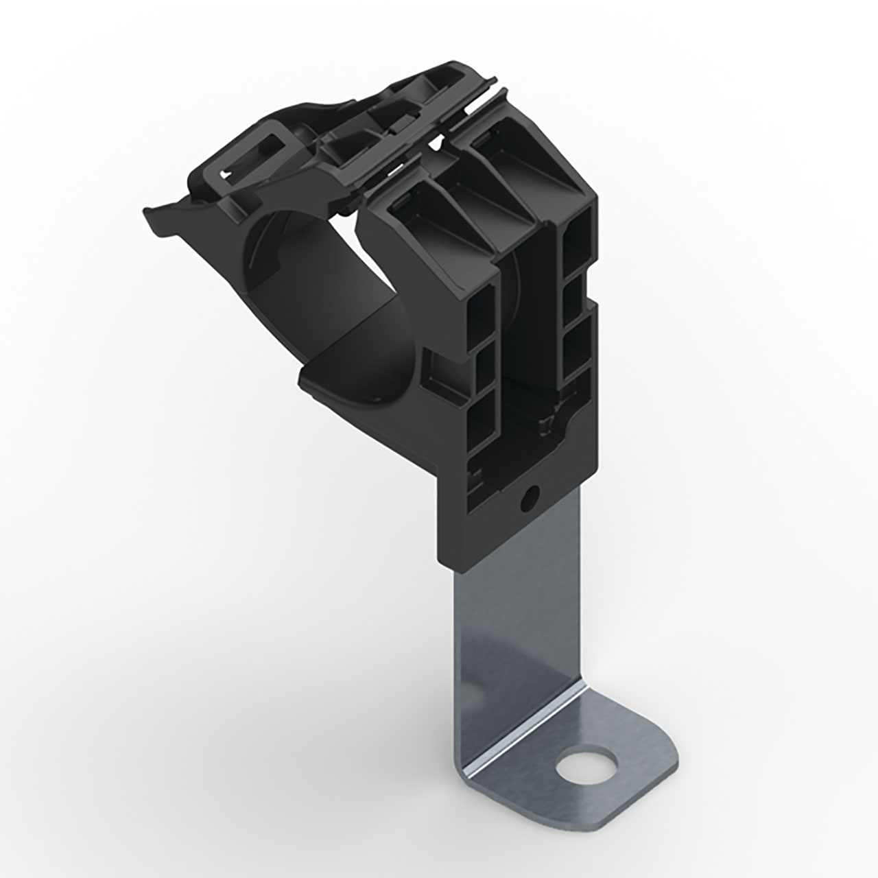 Ratchet P-Clamp, 0.76 - 1.42" Bundle Dia, 90° Long, 0.51" Hole Dia, PA66HIRHSUV/SS304, Black, 140/ctn