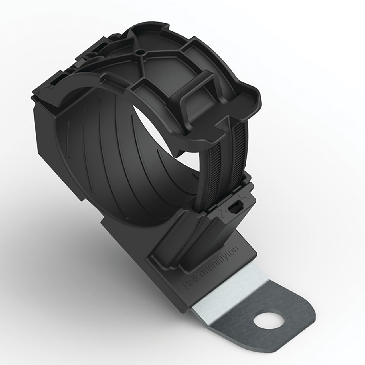 Ratchet P-Clamp, 1.38 - 2.01" Bundle Dia, 30° Short, 0.33" Hole Dia, PA66HIRHSUV/SS304, Black, 160/ctn