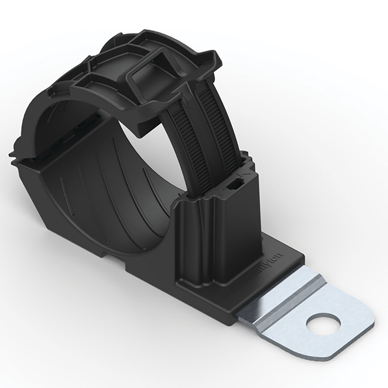 Ratchet P-Clamp, 1.38 - 2.01" Bundle Dia, 180º Short, 0.41" Hole Dia, PA666V0/SS304, Black, 160/ctn