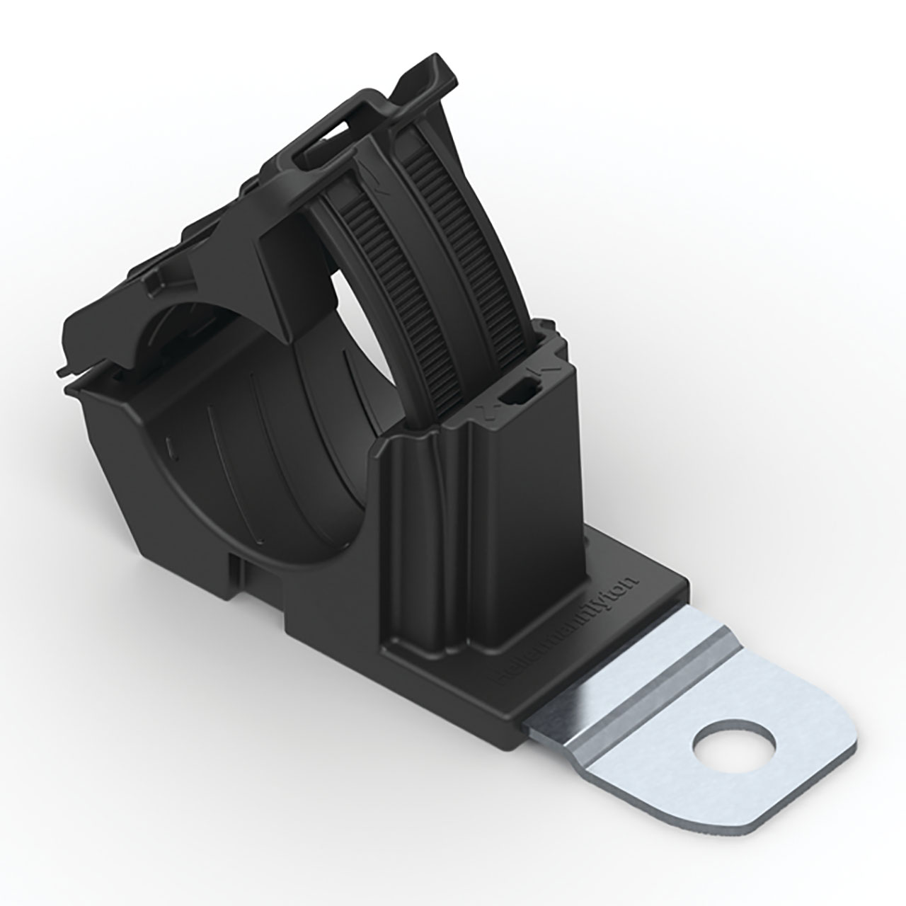 Ratchet P-Clamp, 0.76 - 1.42" Bundle Dia, 180° Short, 0.26" Hole Dia, PA66HIRHSUV/ST/ZN, Black, 20/bg