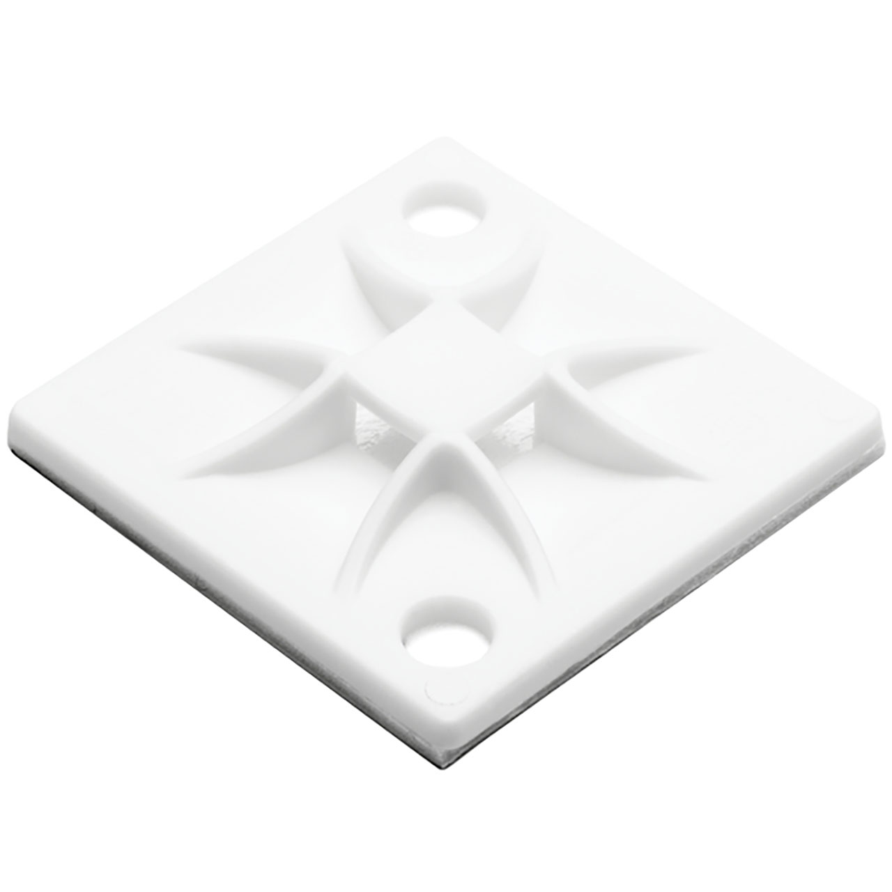 Q Tie Mount with Adhesive, 1.2 x 1.2 x 0.21", 4 way entry for Q18 thru Q50 ties, PA66, White, 100/bg