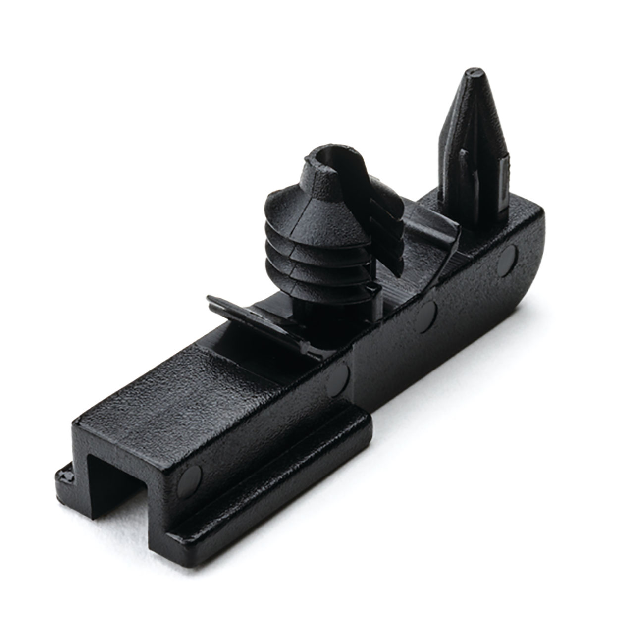 Connector Clip with Round Fir Tree, 0.6 - 3.0 mm Panel Thick., 6.5 - 7.0 mm Hole Dia, PA66HIRHS, Black, 1000 per Package