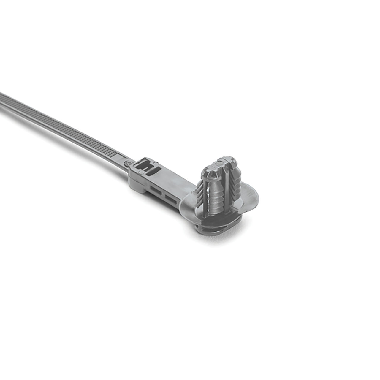 Cable Tie 1-Piece with Oval Fir Tree Mount with Disc, 9"L, 6.2 x 12.2 mm;6.5 x 12.5 mm;6.5 x 13.0 mm or 7.0 x 12.0 mm Mounting Hole, PA66HIRHS, Gray, 500/bg