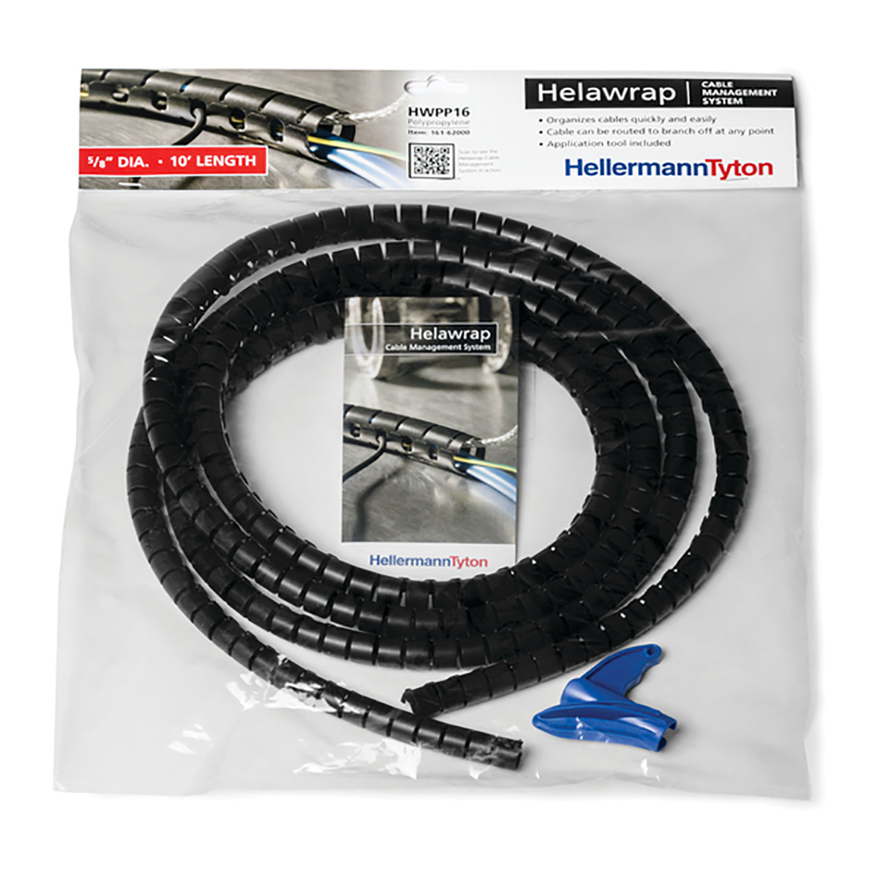 Helawrap, HWPP16, Convenience Pack, 5/8" (16mm) Dia, PP, Black, 10ft per Package