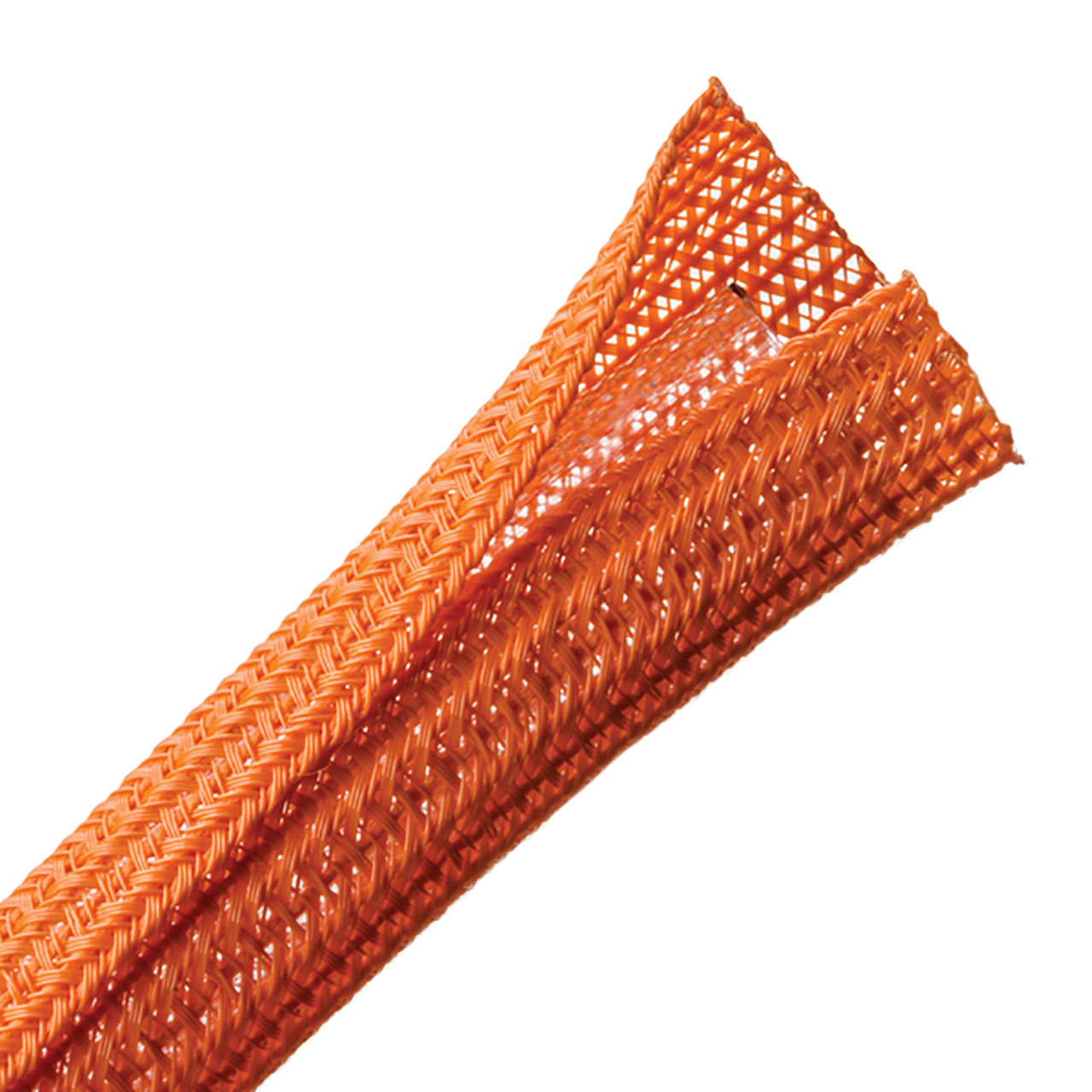 Braided Sleeving, Split Wrap, 0.25" Dia, PET, Orange, 200 ft/bulk reel