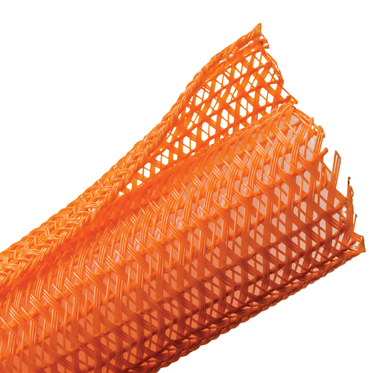 Braided Sleeving, Split Wrap, 0.75" Dia, PET, Orange, 100 ft/ bulk reel
