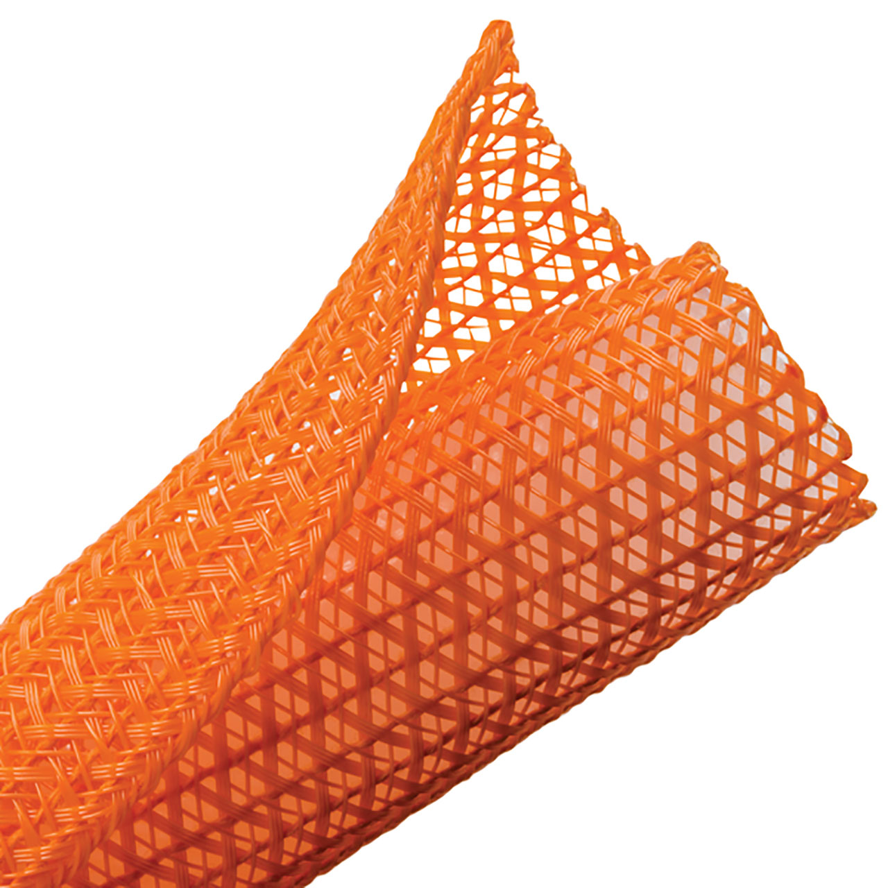 Braided Sleeving, Split Wrap, 1.5" Dia, PET, Orange, 75 ft/bulk reel