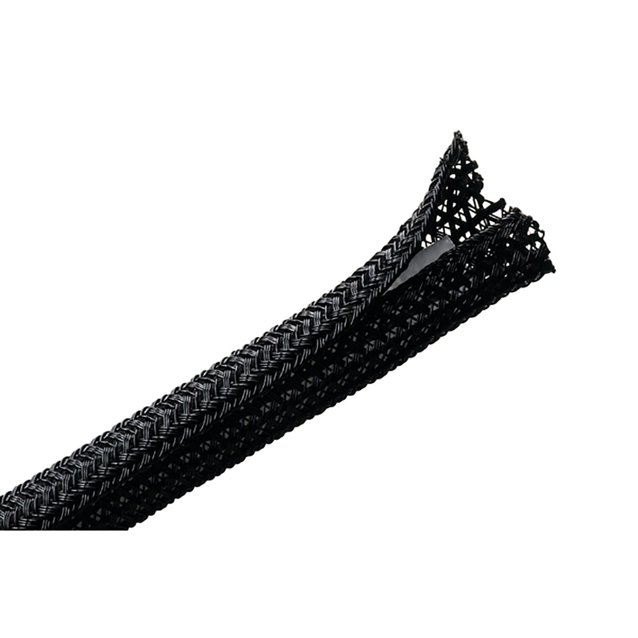 Braided Sleeving, Split Wrap, 0.38" Dia, PET, Black, 150 ft/Bulk reel