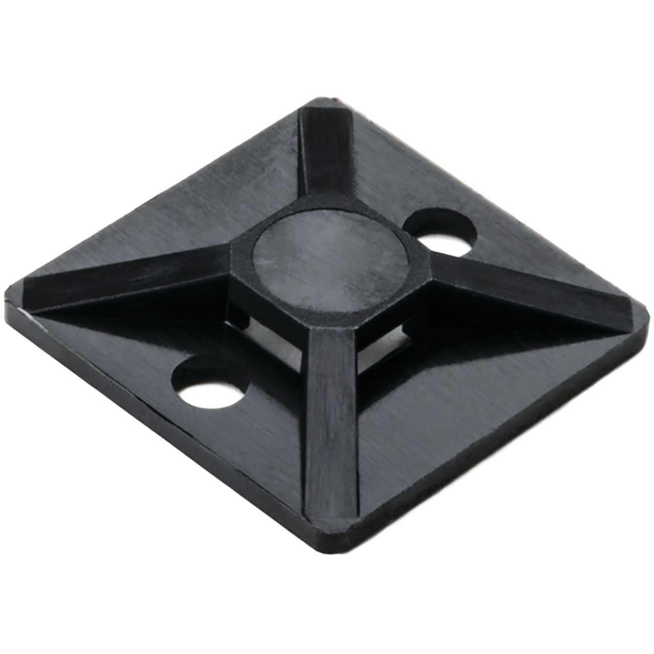 Screw Mount Cable Tie Base, 0.75 x .75", 0.14" Max Tie Width, 0.12" Hole Dia, PA66, Black, 1000 per Package
