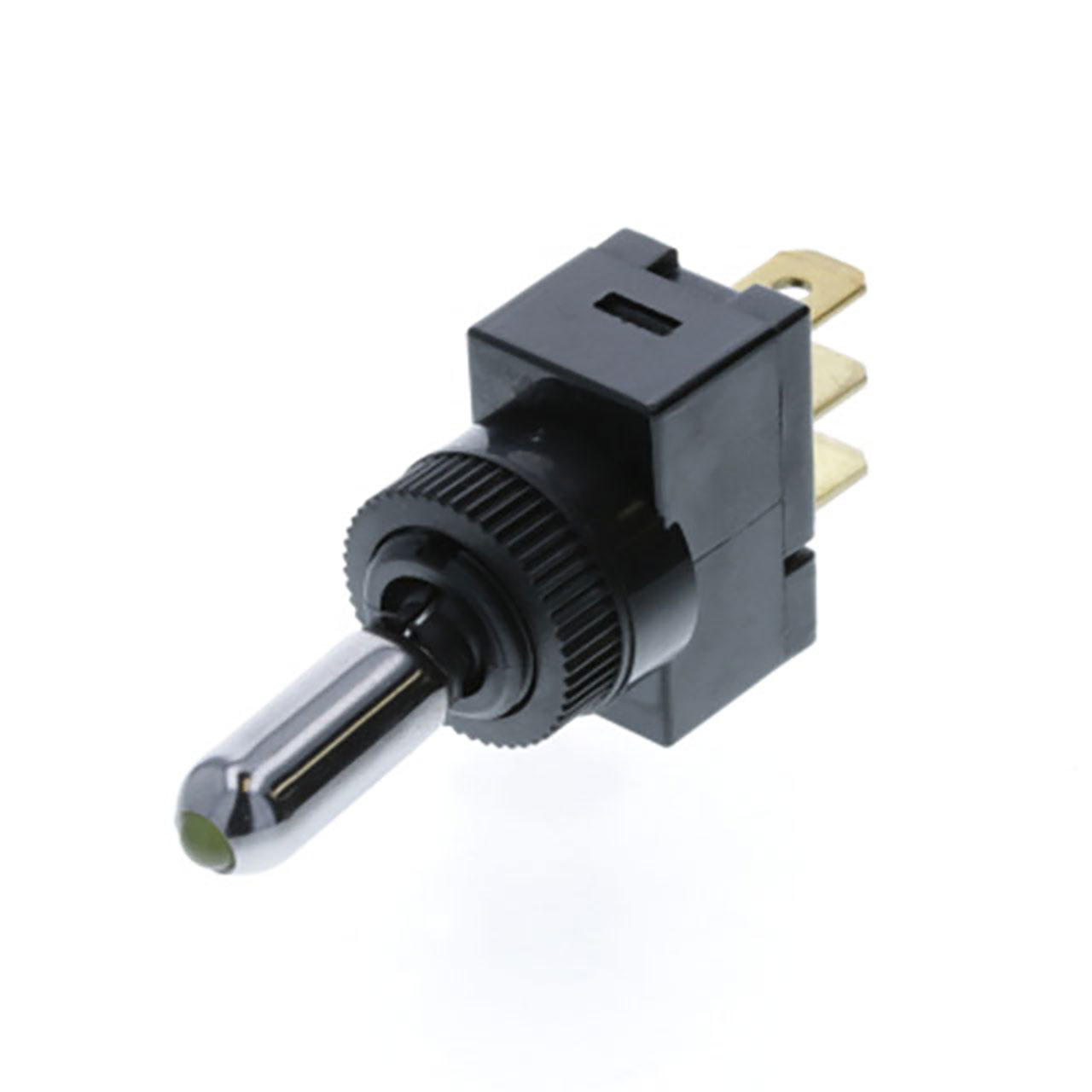 Wedge Toggle - 3P SPST OFF-ON Round Chrome Lever with Amber LED Tip